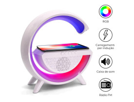 Caixa De Som Bluetooth Luminaria Led Rgb Com Carregador Por Inducao Speaker Bt2301 Rhos - 1